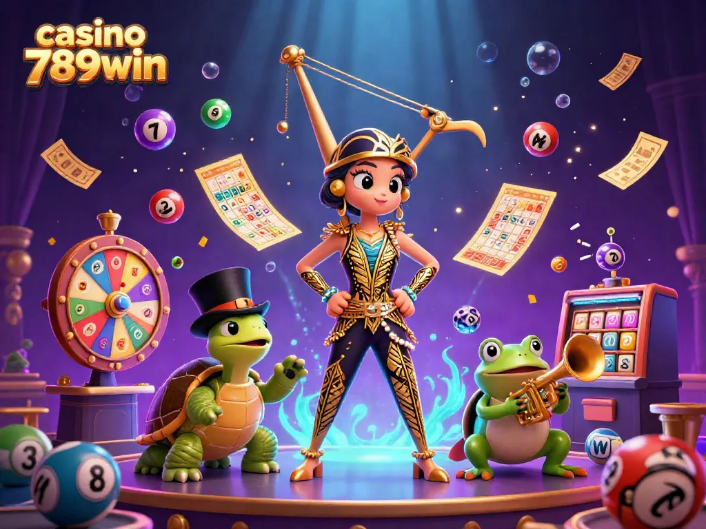 Experience casino 789win excitement with vibrant 3D characters, lottery elements, and a dynamic speakeasy scene.