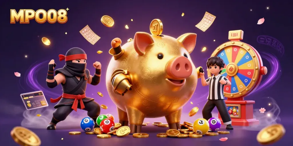MPO08 engages gamblers in a vibrant lottery scene with characters and dynamic game elements.