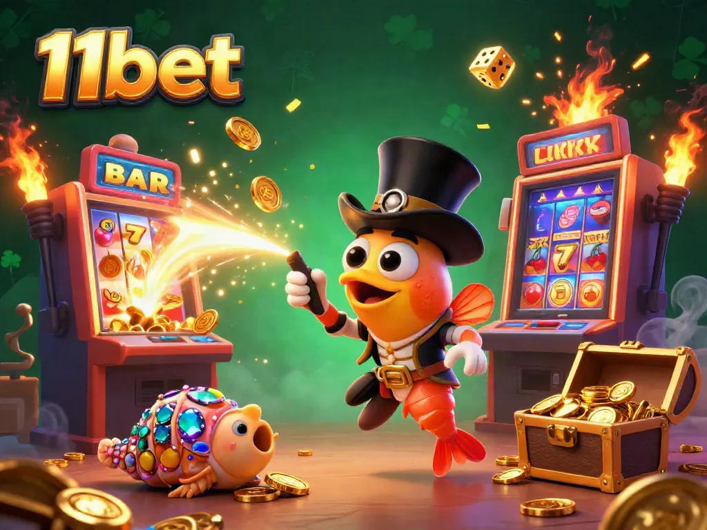 Engage with 11bet's thrilling casino experience featuring colorful 3D characters and jackpot elements.