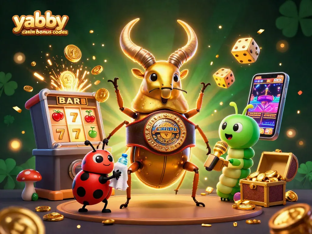 Engage with yabby casino bonus codes through vivid 3D illustration featuring dynamic gaming elements and characters.
