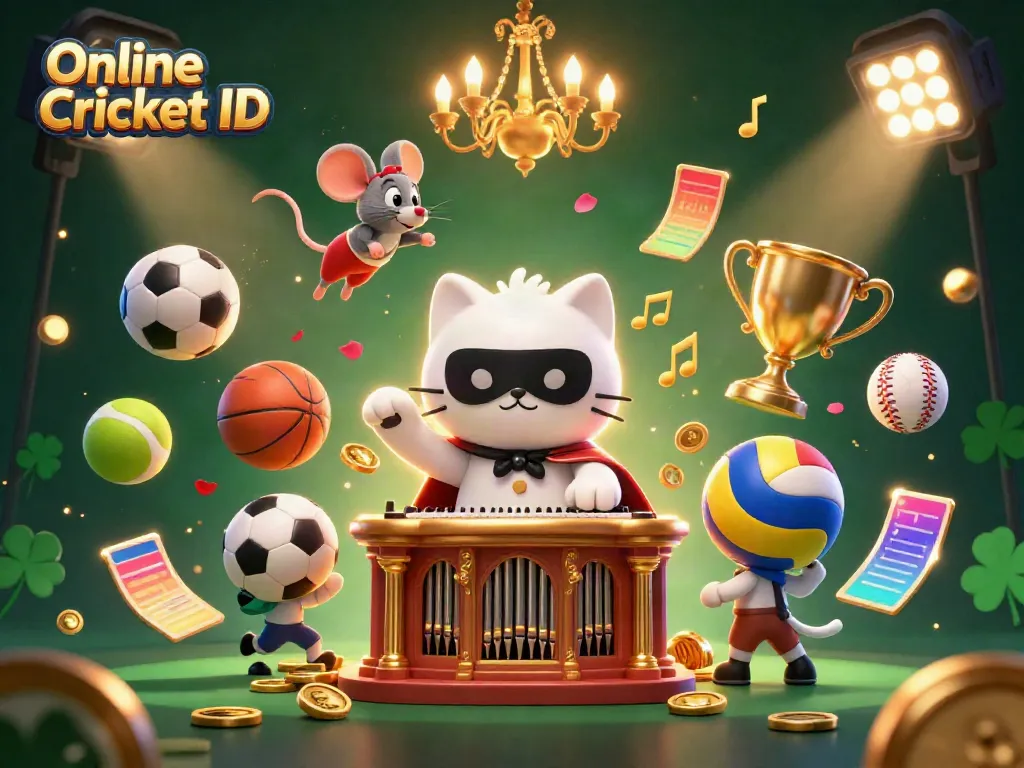 Engage with Online Cricket ID in this vibrant 3D illustration of casino-themed sports betting.