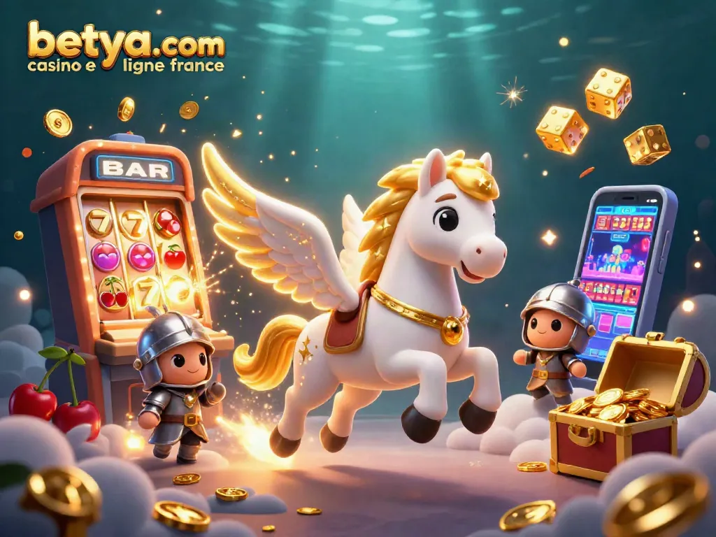 Experience the magic of betya.com casino en ligne france with a thrilling illustration featuring a celestial horse and jackpot symbols.