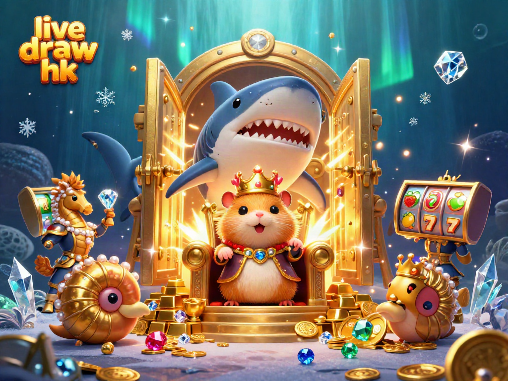 Experience the excitement of live draw hk with vibrant 3D casino illustration of a golden hamster king and rich treasures.