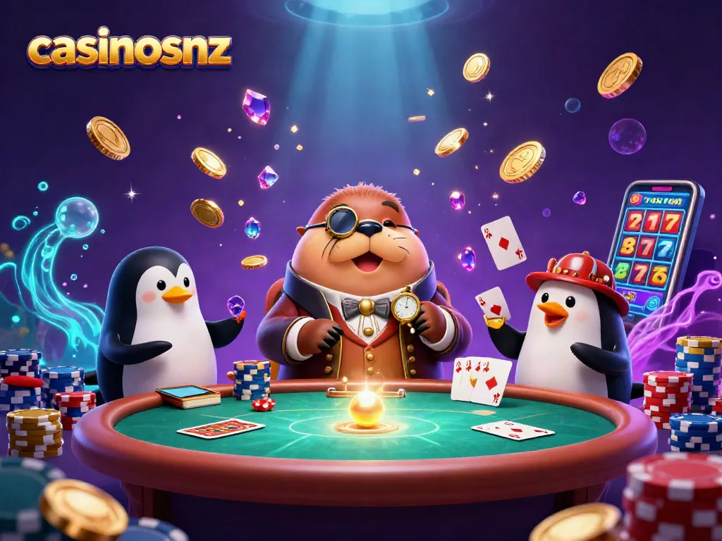 Engage in thrilling card games at casinosnz with a jolly walrus in an underwater poker setting.