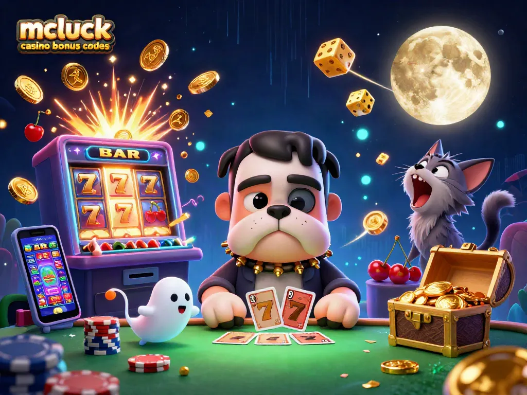 Experience mcluck casino bonus codes with a lively 3D illustration of fun characters playing cards.