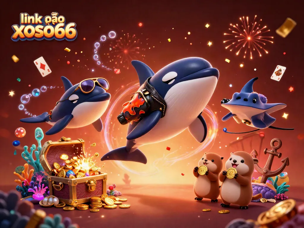 Experience thrilling gameplay with link vào xoso66, featuring an orca, stingray, and playful otters in an action-filled casino environment.