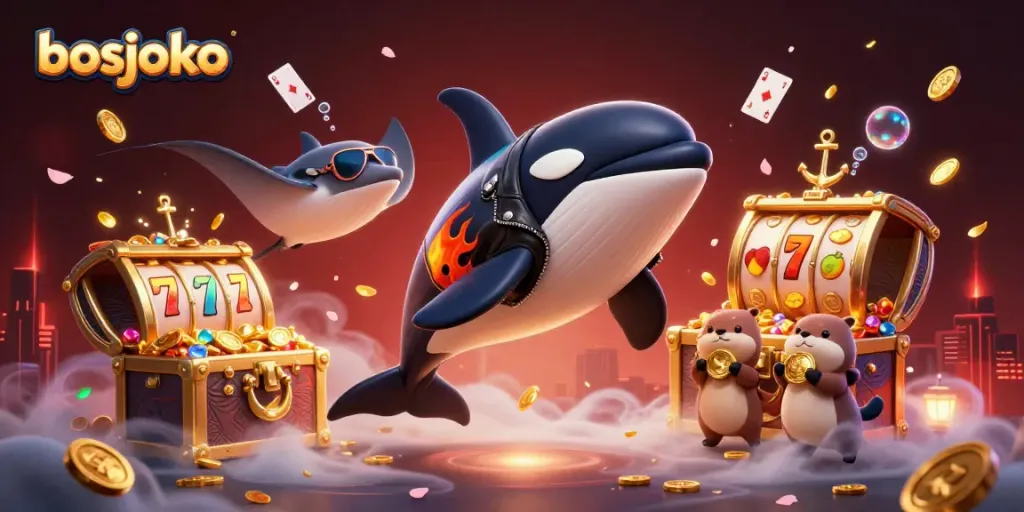 Experience the excitement of bosjoko with dynamic characters, gold coins, and thrilling slot elements.