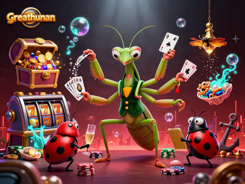 Experience the thrilling atmosphere of greathunan with a vibrant casino illustration featuring engaging characters and dynamic gambling elements.