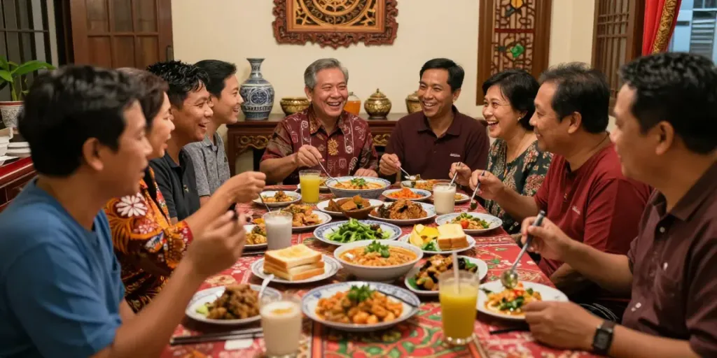Nyonya4d gathering featuring traditional Peranakan dishes and joyful interactions.