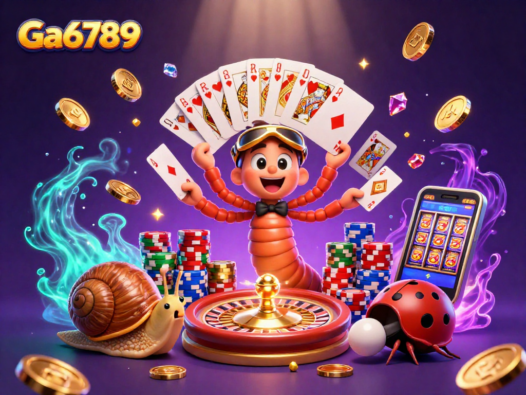 Experience the excitement at Ga6789 with a vibrant scene featuring a millipede dealer and high-roller gameplay.