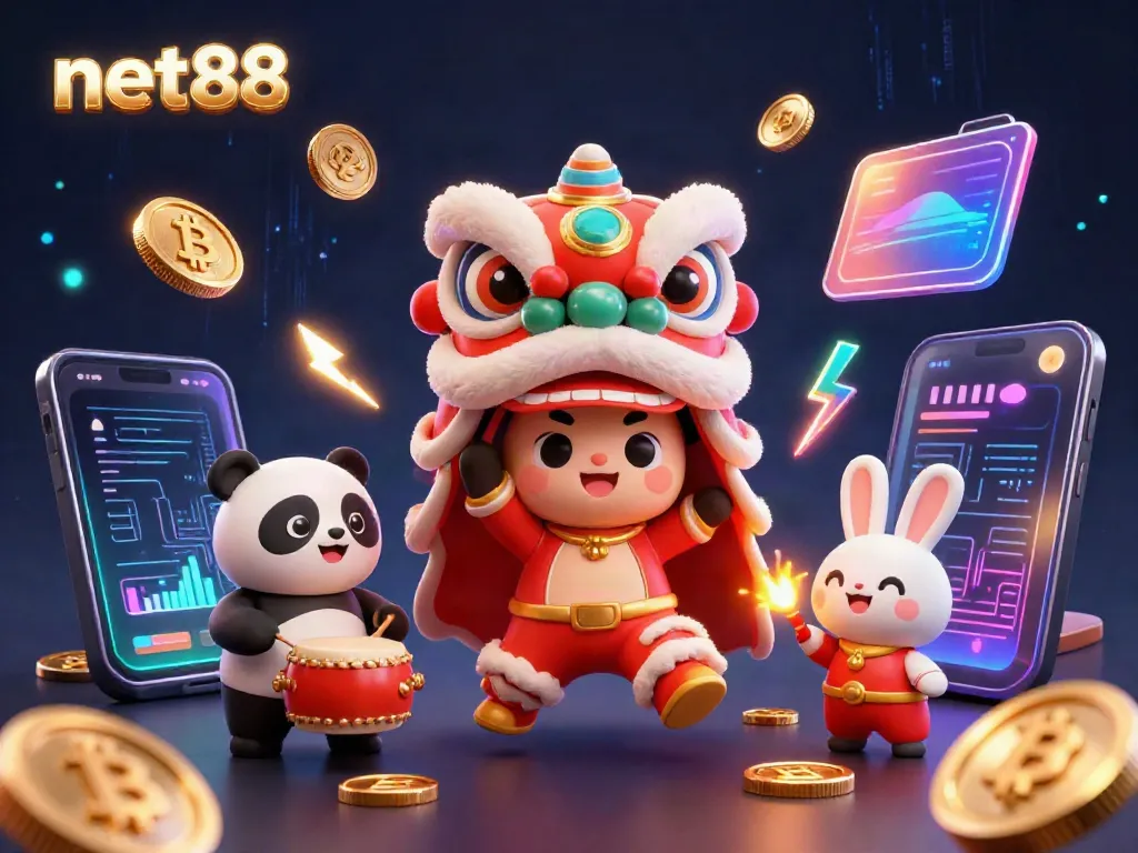 Experience thrilling gaming action with net88 in this elaborate festival-themed illustration featuring casino elements.