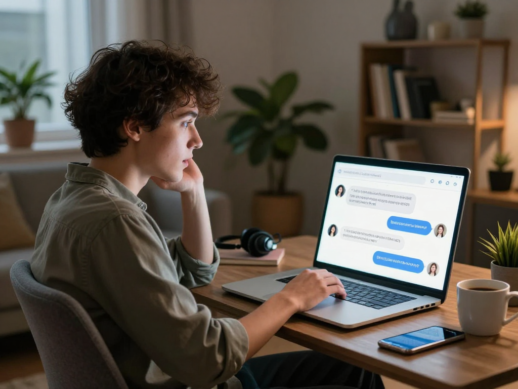User engaging with an AI chat interface, portraying an inviting atmosphere with emotional connection, focusing on porn ai chat interaction.