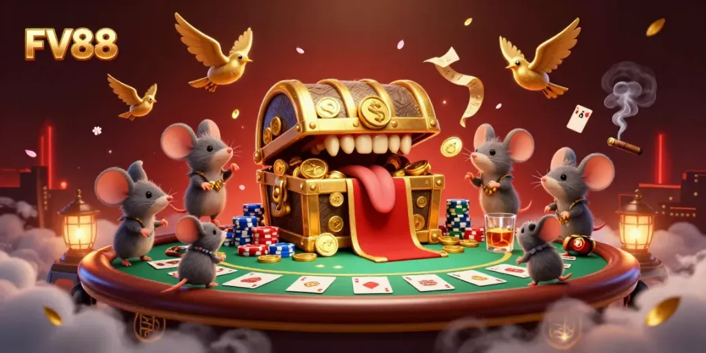 Experience fun with FV88's treasure chest inviting gamblers to rich winnings and intense poker games.