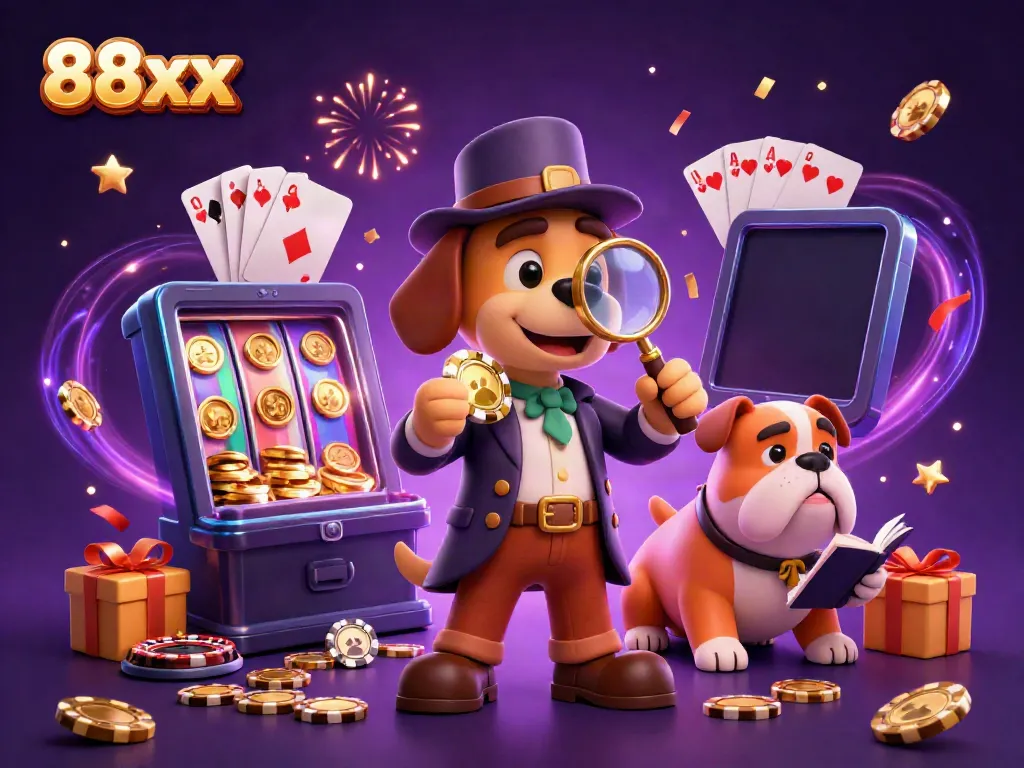 Win big with 88xx as a detective discovers hidden treasures in a vibrant casino scene.
