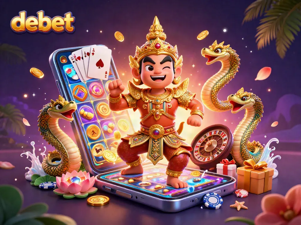 Experience the thrill of debet with vibrant games and a mystical guardian overseeing the action.