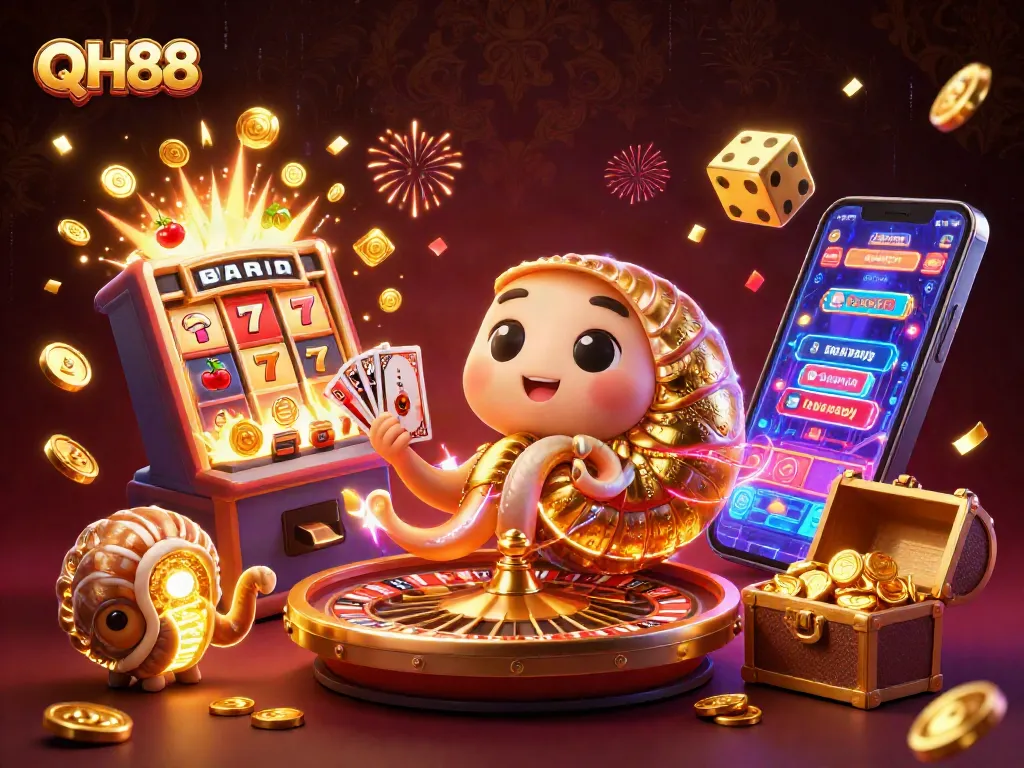 Experience excitement with QH88's vibrant 3D casino scene featuring dynamic gaming elements and jackpots.
