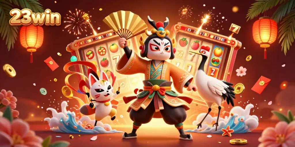 Experience thrilling gameplay with 23win in a vibrant casino-themed illustration.