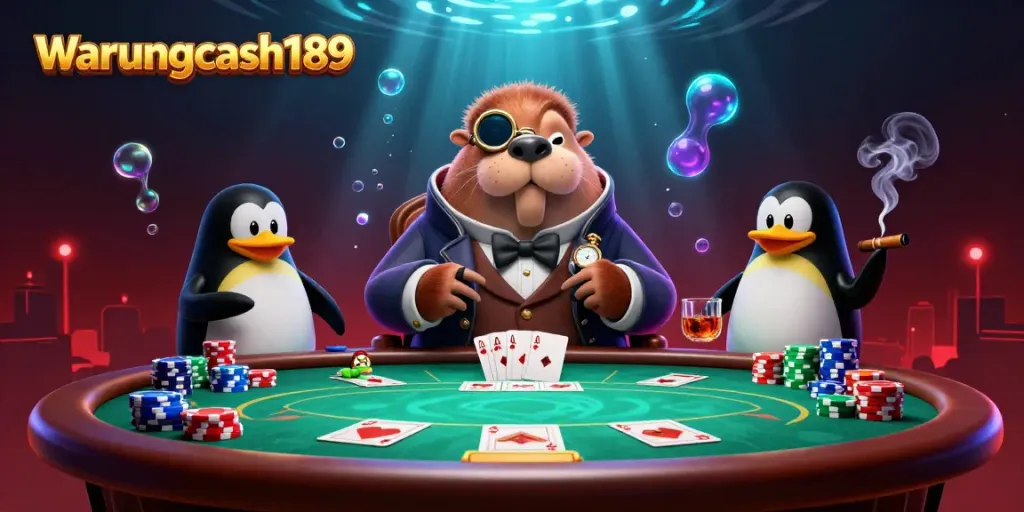 Join the excitement at warungcash189 with a lively poker scene featuring whimsical underwater characters!
