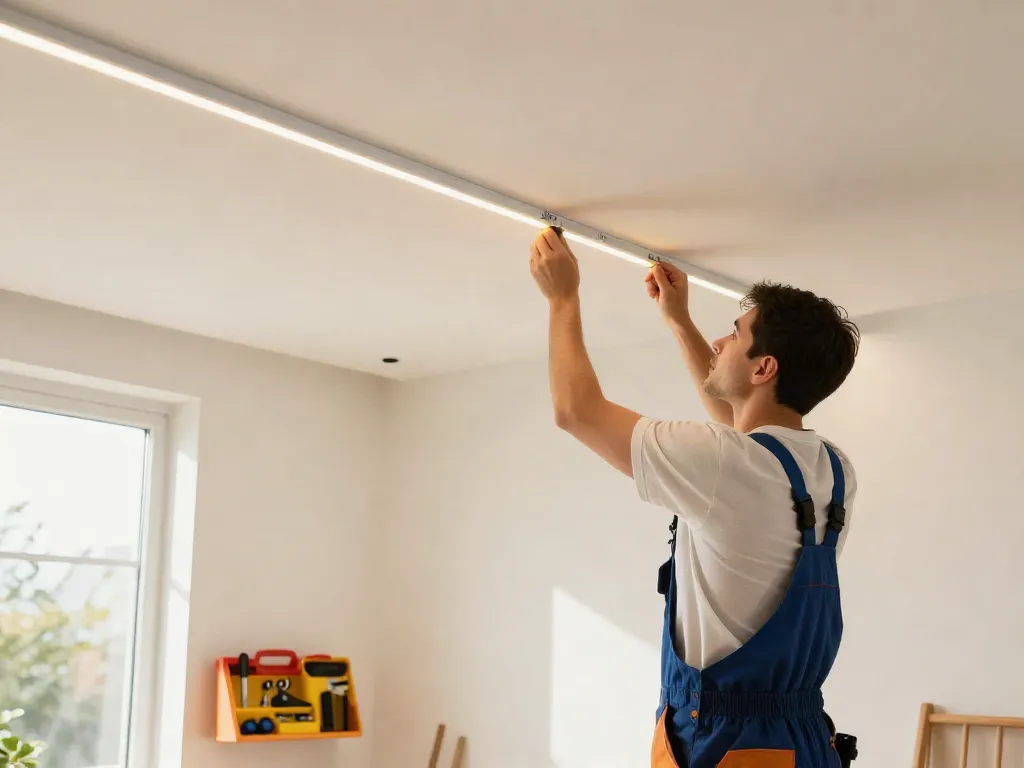 Instalator profesionist montând banda led 220v, un serviciu local de încredere.