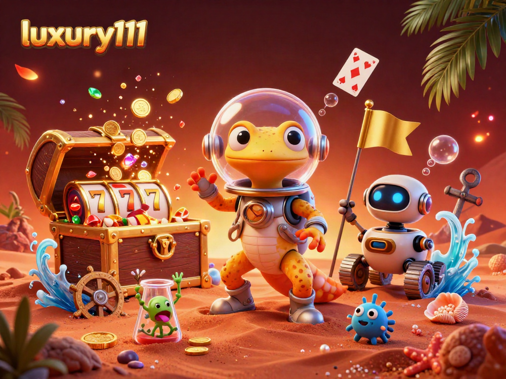 Experience thrilling gameplay at luxury111 with a Martian gecko discovering a golden casino on Mars.