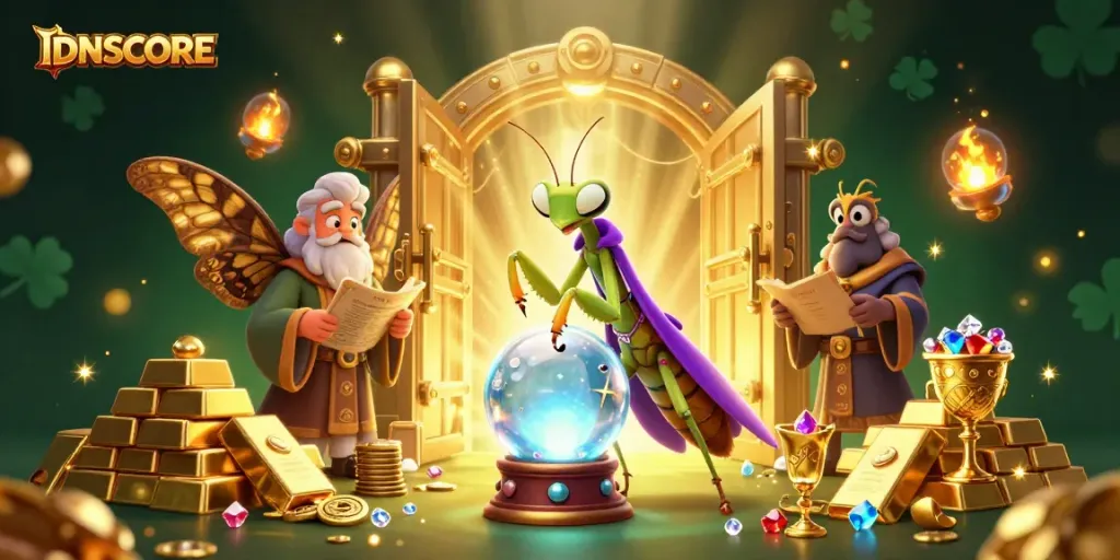 IDNSCORE fortune teller scene lighting up the casino with treasures and mystical elements.