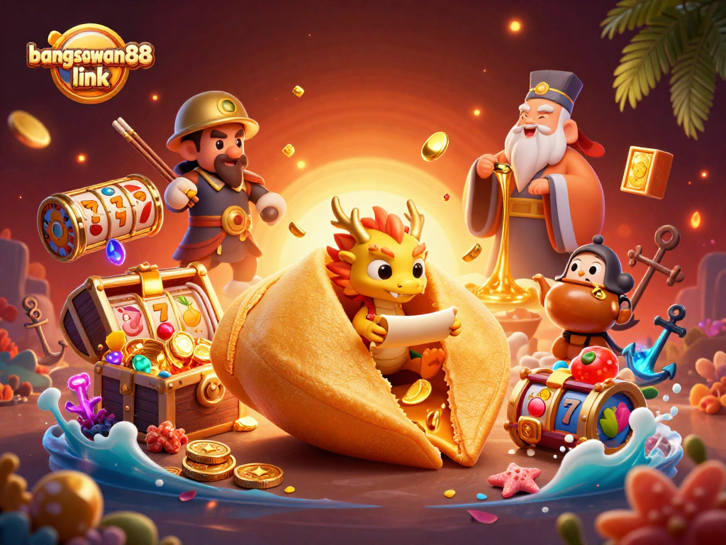 Engage with the bangsawan88 link showcasing a vibrant casino scene packed with gold and characters.