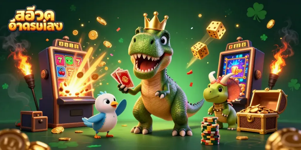 สนุกไปกับสล็อตทดลองเล่นที่เต็มไปด้วยความตื่นเต้นด้วย T-Rex, Pterodactyl, และ Triceratops