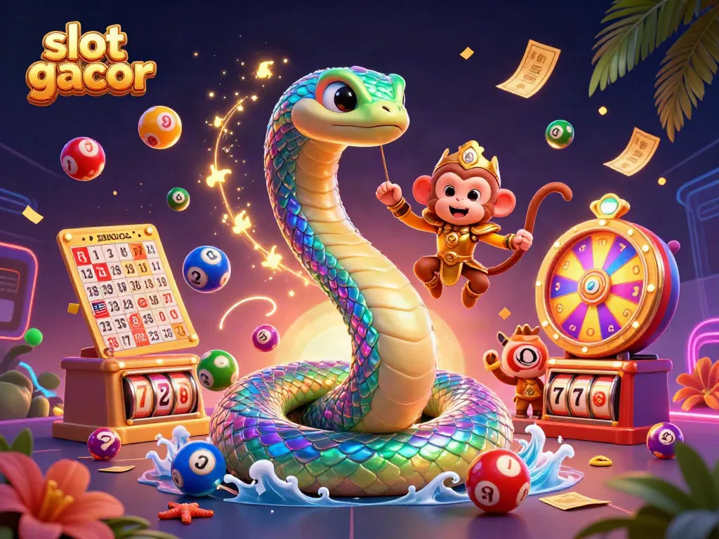 Experience the excitement of slot gacor with lively characters and vibrant casino elements in a rich, dynamic illustration.