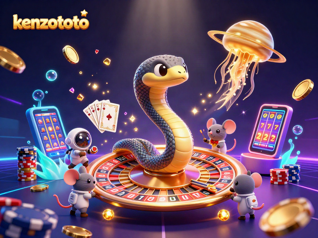 Engage in thrilling kenzototo bets with a cosmic casino scene featuring playful astronaut mice.