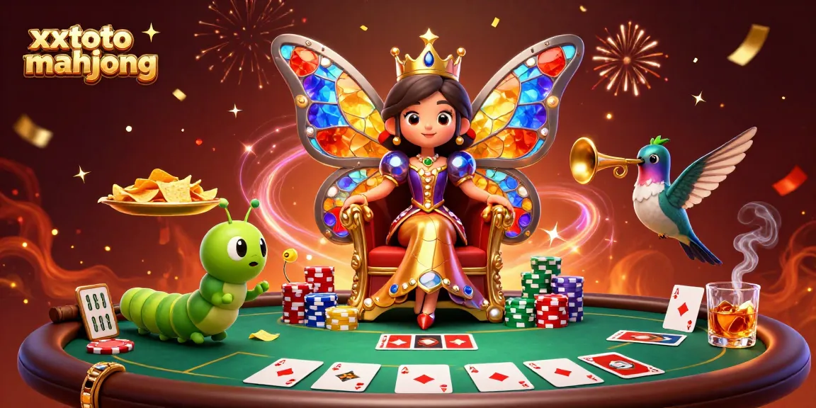 Mengalami permainan xxtoto mahjong dengan ratu kupu-kupu, kerumunan chip, dan suasana meriah.