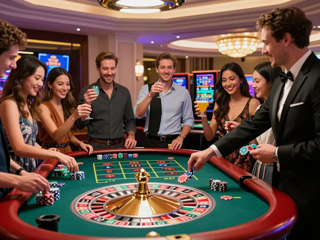 Exciting gaming experience at a Lucky777 casino with players celebrating a win.