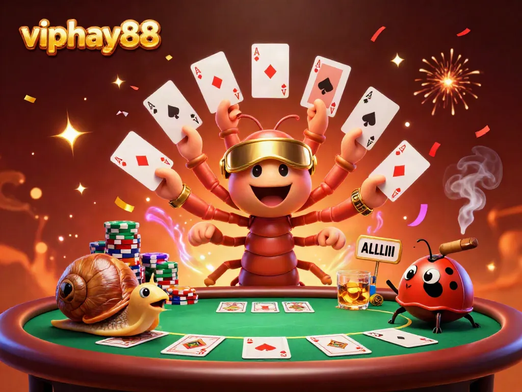 Experience thrilling action at viphay88 with a vibrant 3D casino scene featuring a millipede dealer and animated characters.