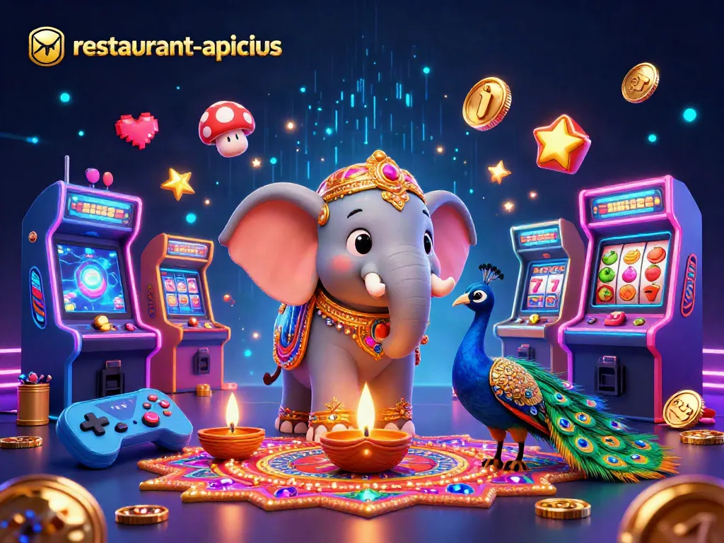 Engage in the vibrant atmosphere of restaurant-apicius with lively gaming elements and colorful visuals.