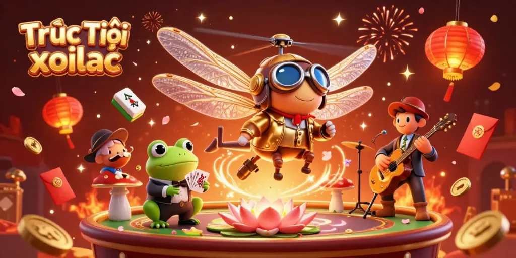 Experience thrilling gaming with Trực Tiếp xoilac in vibrant 3D casino art featuring dynamic characters.