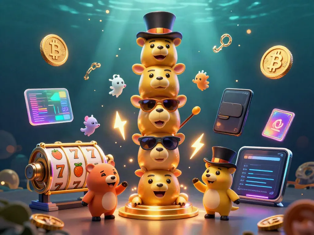 Engage in dynamic slot gaming with vibrant totem pole characters and crypto elements.