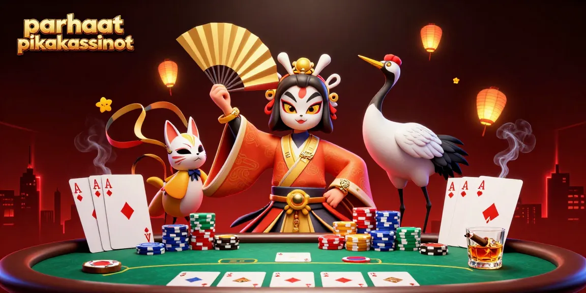 Engage with parhaat pikakasinot in this dynamic scene featuring colorful poker action and vibrant characters.