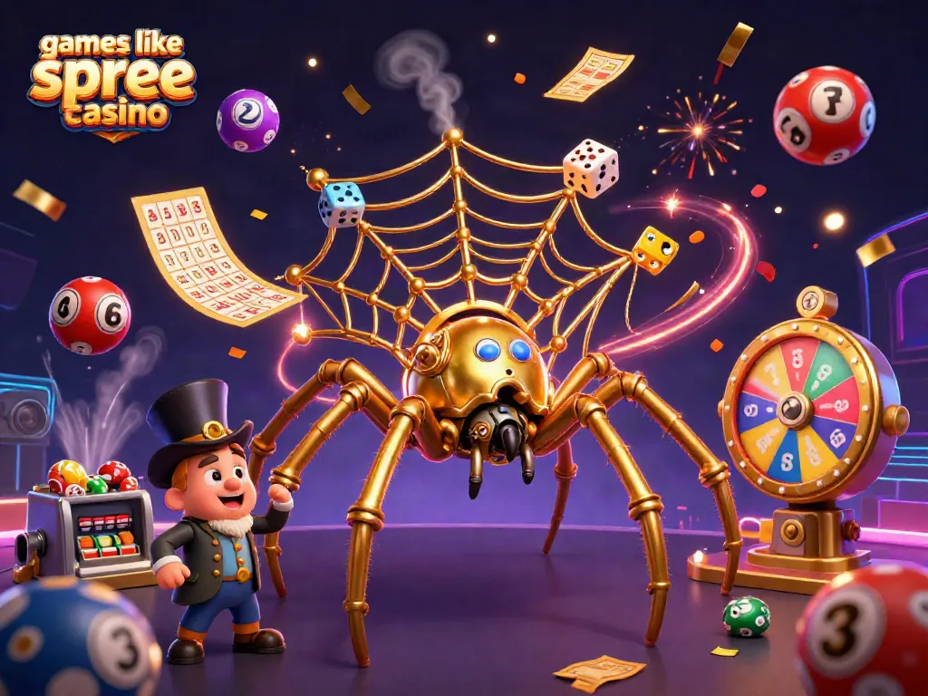 Play exciting games like spree casino with vibrant illustrations of lucky symbols and casino themes