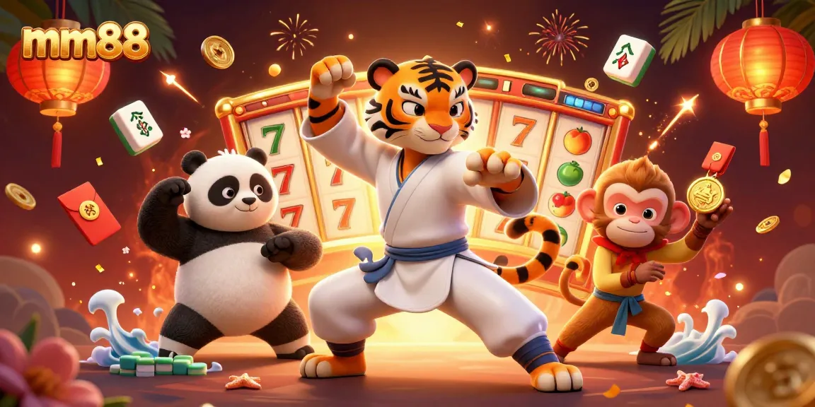 Experience the excitement of mm88 slots with a fun tiger master and friends in dynamic casino action.
