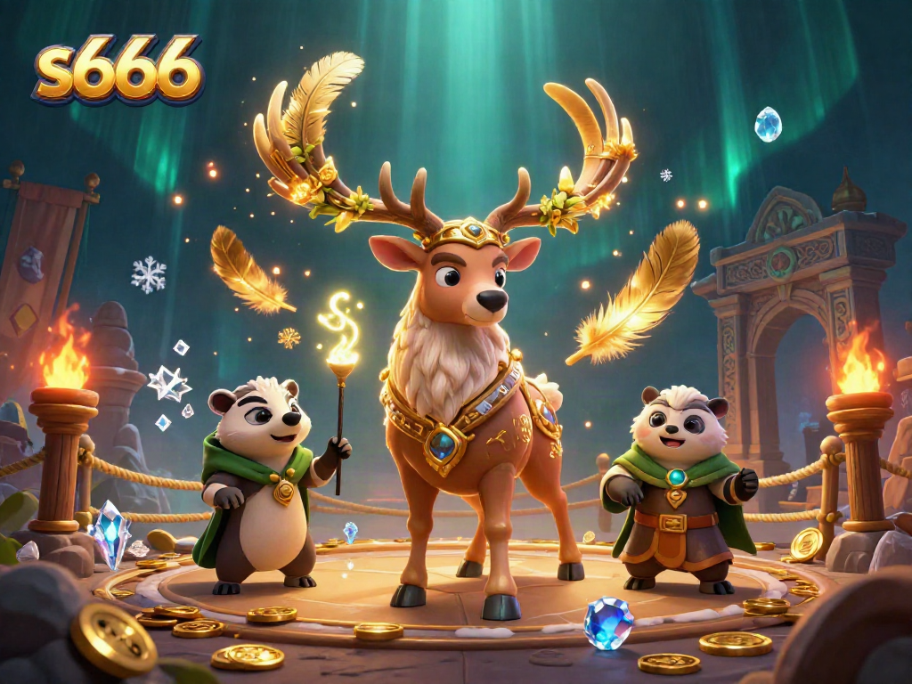 Play exciting games at s666 with the mystical Celtic druid stag and vibrant casino elements.
