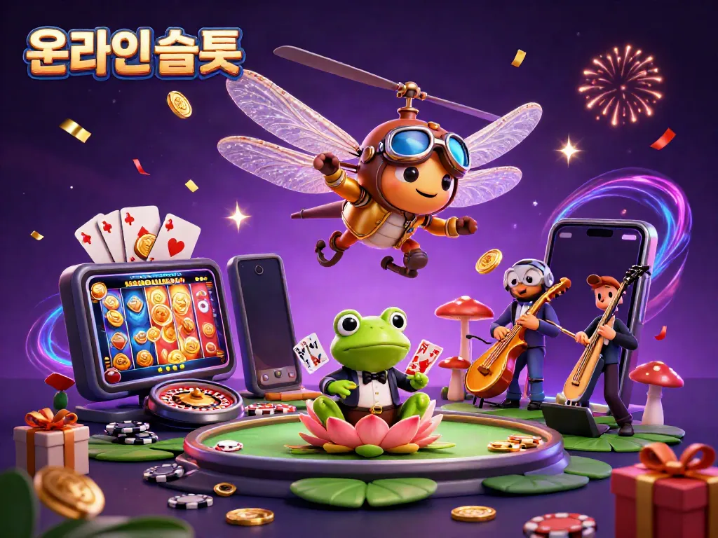 온라인슬롯에서 황금 비행 자켓을 입은 잠자리 조종사가 있는 유쾌한 카지노 풍경
