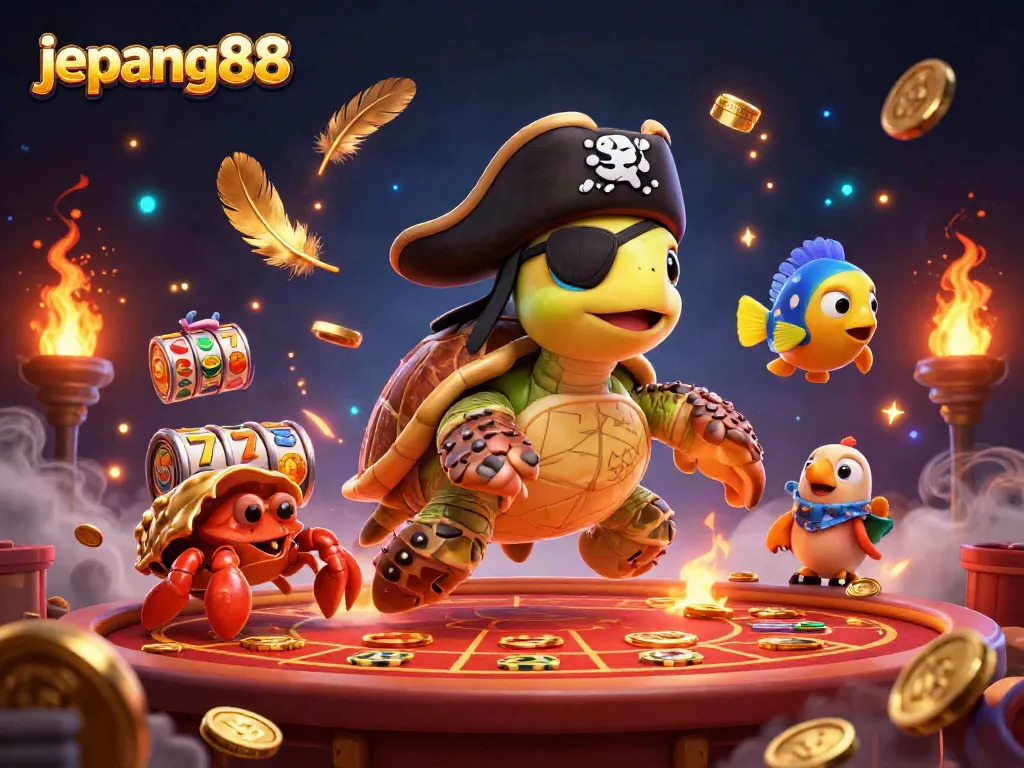 Experience the thrill of gambling with japan88's animated characters among slot reels and treasure.