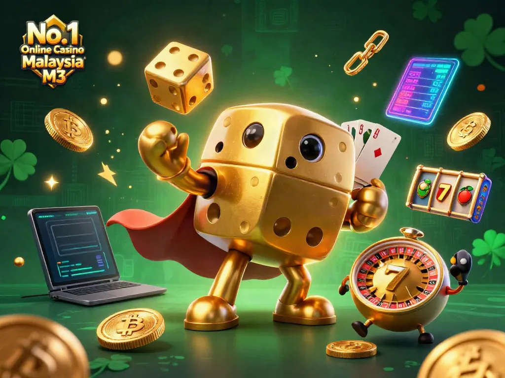Experience the thrill at No.1 Online Casino Malaysia M3 with vibrant gaming elements and exciting golden dice.