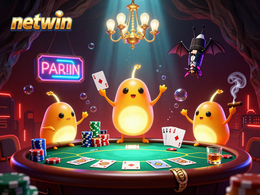 Experience the excitement of netwin in a vibrant casino scene filled with glowworms and poker action.