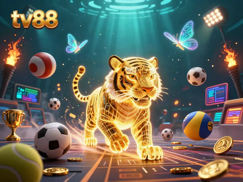 Experience thrilling gaming at tv88 with a neon tiger in a dynamic casino landscape.