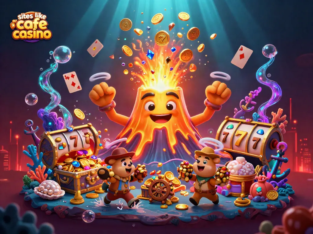 Experience thrilling gameplay with sites like cafe casino featuring vibrant characters, treasures, and slot elements.