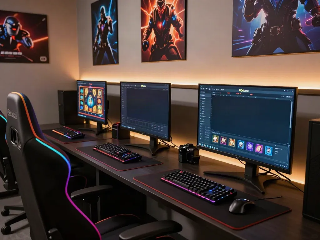 Dynamic gaming setup showcasing QQMacan platform with advanced graphics and equipment.