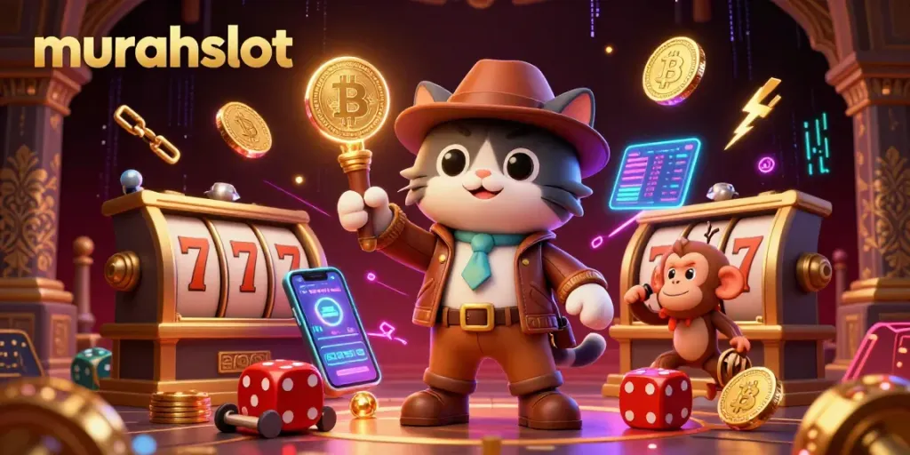 Slot reels dan simbol keberuntungan menghiasi momen permainan murahslot yang menegangkan.