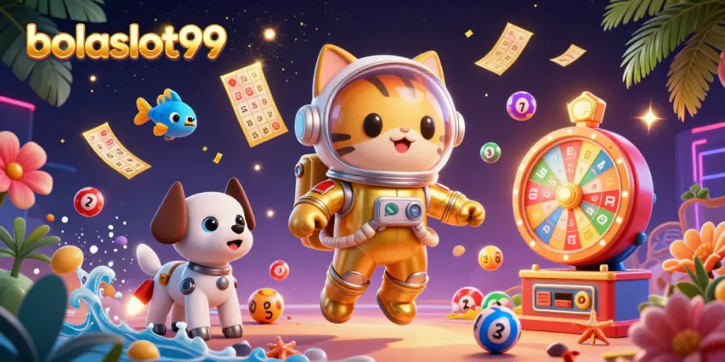 Engage with exciting bolaslot99 gaming experience featuring lottery elements and characters in vibrant colors.