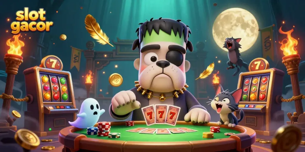 Gambarkan slot gacor dengan karakter unik dan suasana kasino yang memikat.