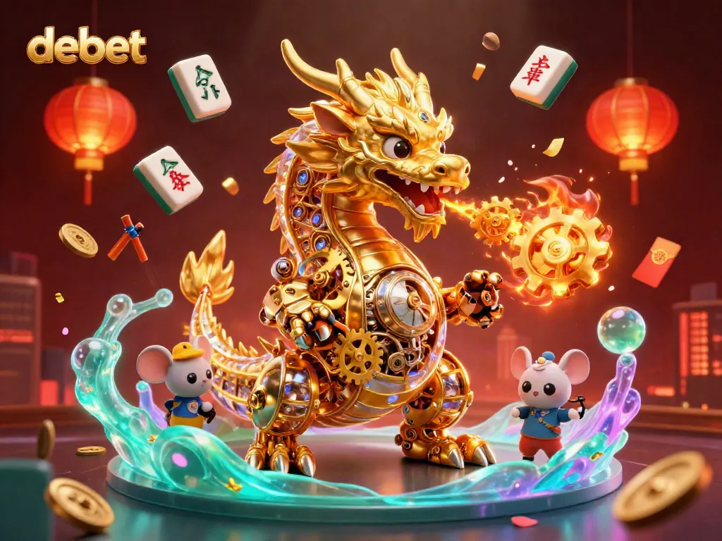 Experience debet's vibrant casino action with a golden dragon and festive elements in a dynamic scene.